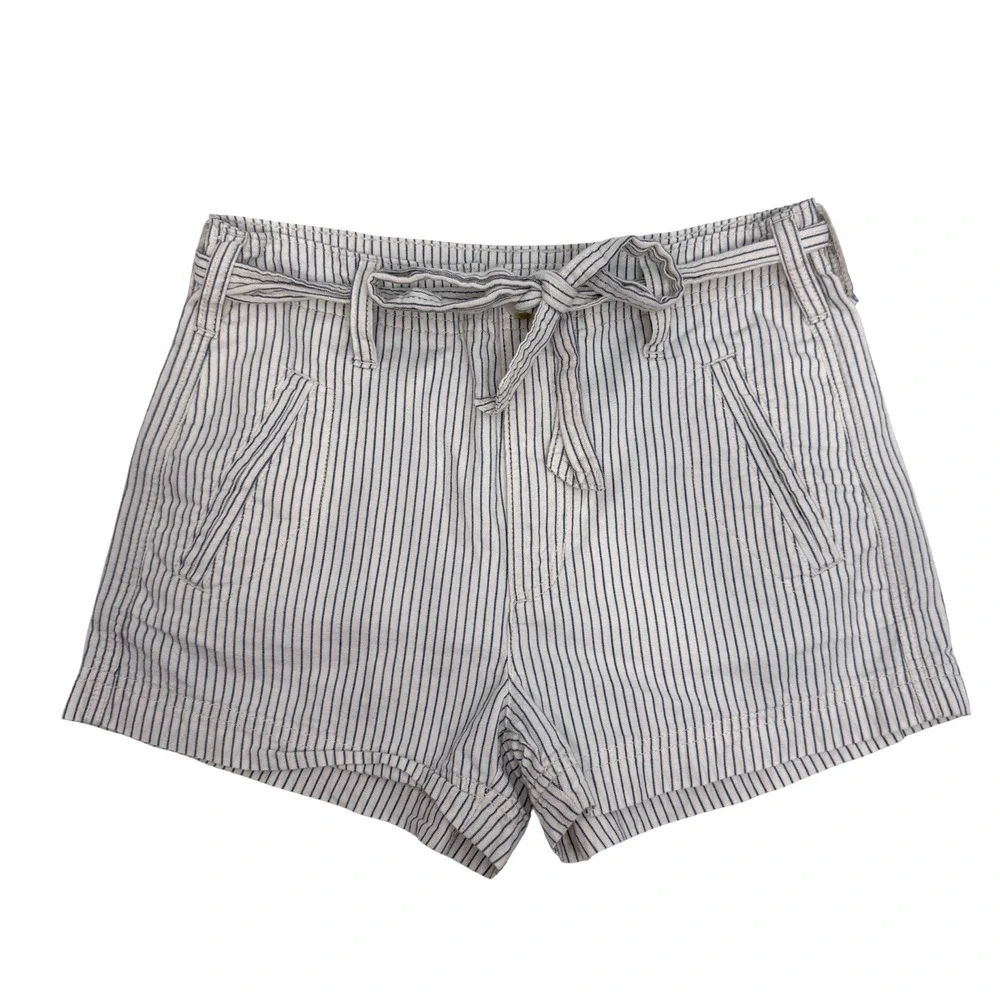 American Eagle Striped Shorts High Waist Tie Front Pockets Casual Size  2 w belt